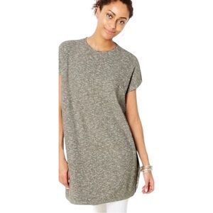 J. JILL Cap Sleeve Tunic Sweater Marled Side Slit Round Neck Green Grey Pure Jil